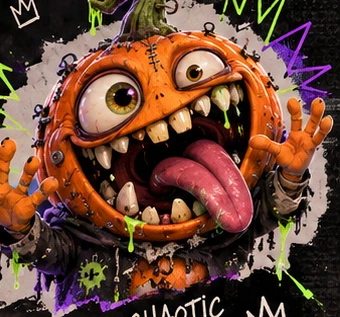 Slopkin with a huge open mouth, tongue out and hands raised in chaos.